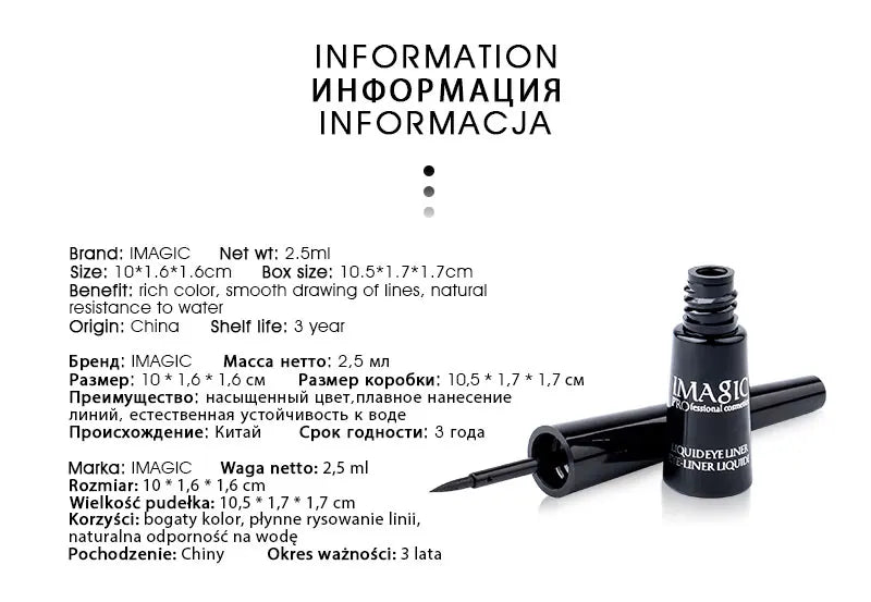 IMAGIC 1PCS  Pro Eyeliner Waterproof Liquid Type Makeup Eye Liner Nature Long Lasting For Women Beauty Cosmetics