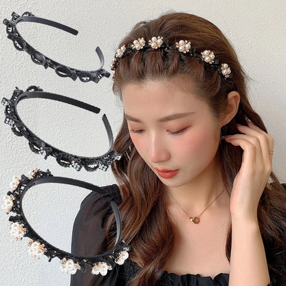 Double Layer Bands Clip Hairbands Fashion Plastic Braided Headband Punk New Knitting Womens Headwear Hair Accessories Pearl