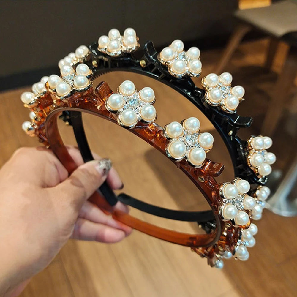 Double Layer Bands Clip Hairbands Fashion Plastic Braided Headband Punk New Knitting Womens Headwear Hair Accessories Pearl