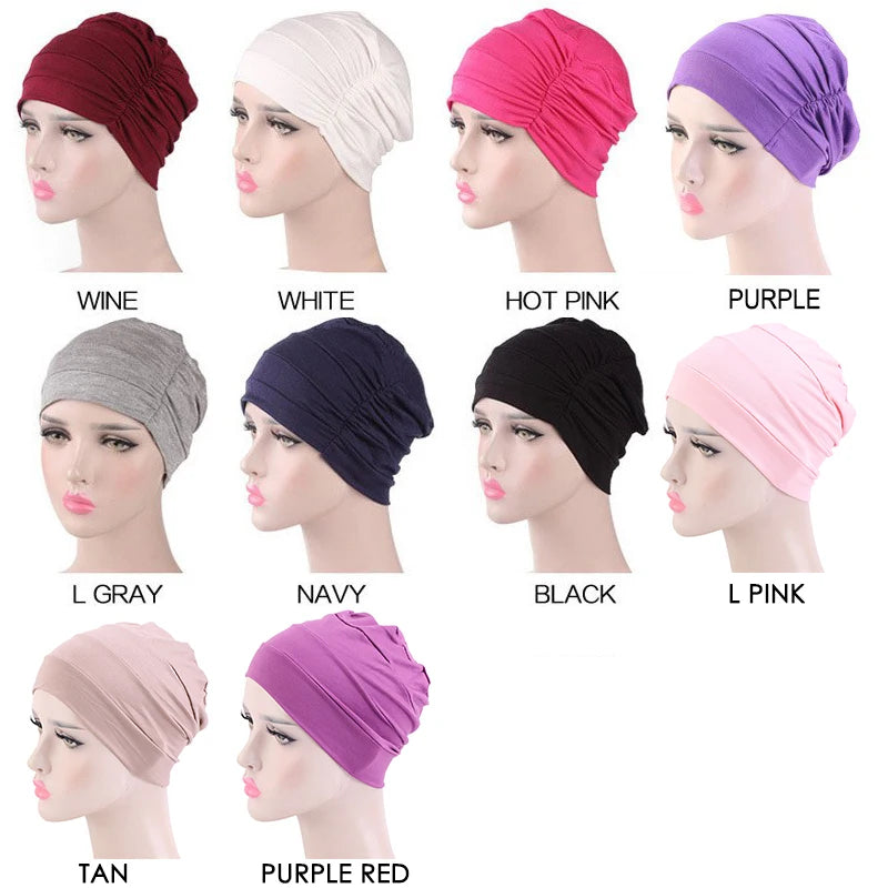 New Womens Soft Muslim Comfy Chemo Cap Sleep Turban Hat Liner for Cancer Hair Loss Cotton Headwear Head wrap Hair accessories