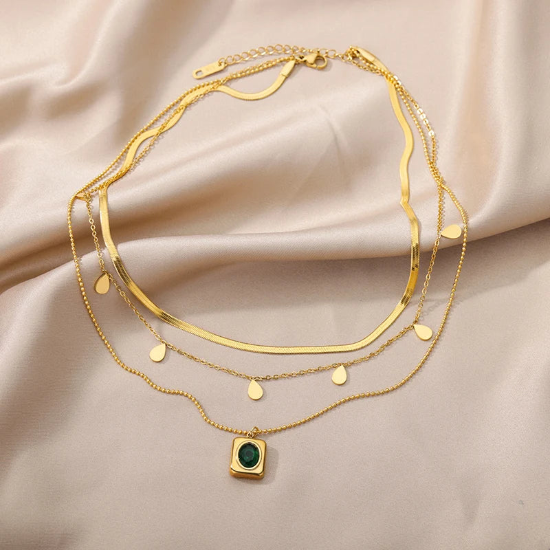 316L Stainless Steel Multilayer Heart Necklace For Women Girls Goth Gold Color Clavicle Chain Charm Choker Jewelry Birthday Gift