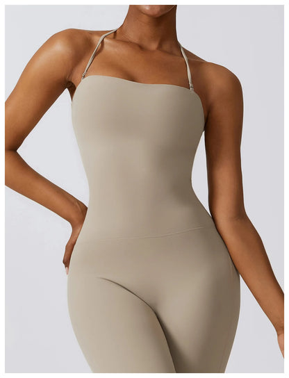 Ctenkevet Women Sleeveless Yoga Jumpsuit Female Gym Flared Overalls Neck-hanging Backless Sportswear Sport Outfit For Woman