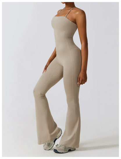 Ctenkevet Women Sleeveless Yoga Jumpsuit Female Gym Flared Overalls Neck-hanging Backless Sportswear Sport Outfit For Woman