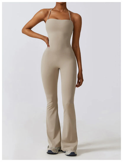 Ctenkevet Women Sleeveless Yoga Jumpsuit Female Gym Flared Overalls Neck-hanging Backless Sportswear Sport Outfit For Woman