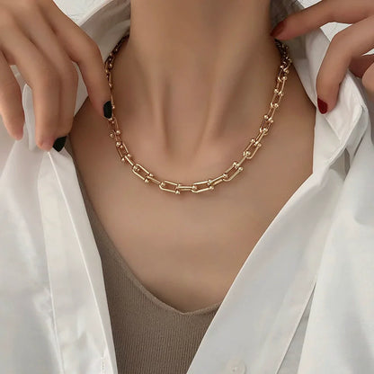 316L Stainless Steel Fashion Stitching U-shape Stitching Thick Chain Necklace Bracelet Earring Set Wedding Jewelry Set