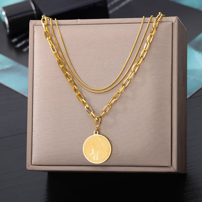 316L Stainless Steel Multilayer Heart Necklace For Women Girls Goth Gold Color Clavicle Chain Charm Choker Jewelry Birthday Gift