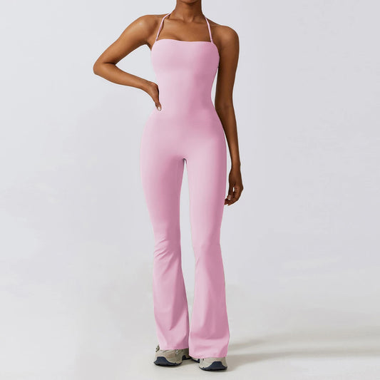 Ctenkevet Women Sleeveless Yoga Jumpsuit Female Gym Flared Overalls Neck-hanging Backless Sportswear Sport Outfit For Woman