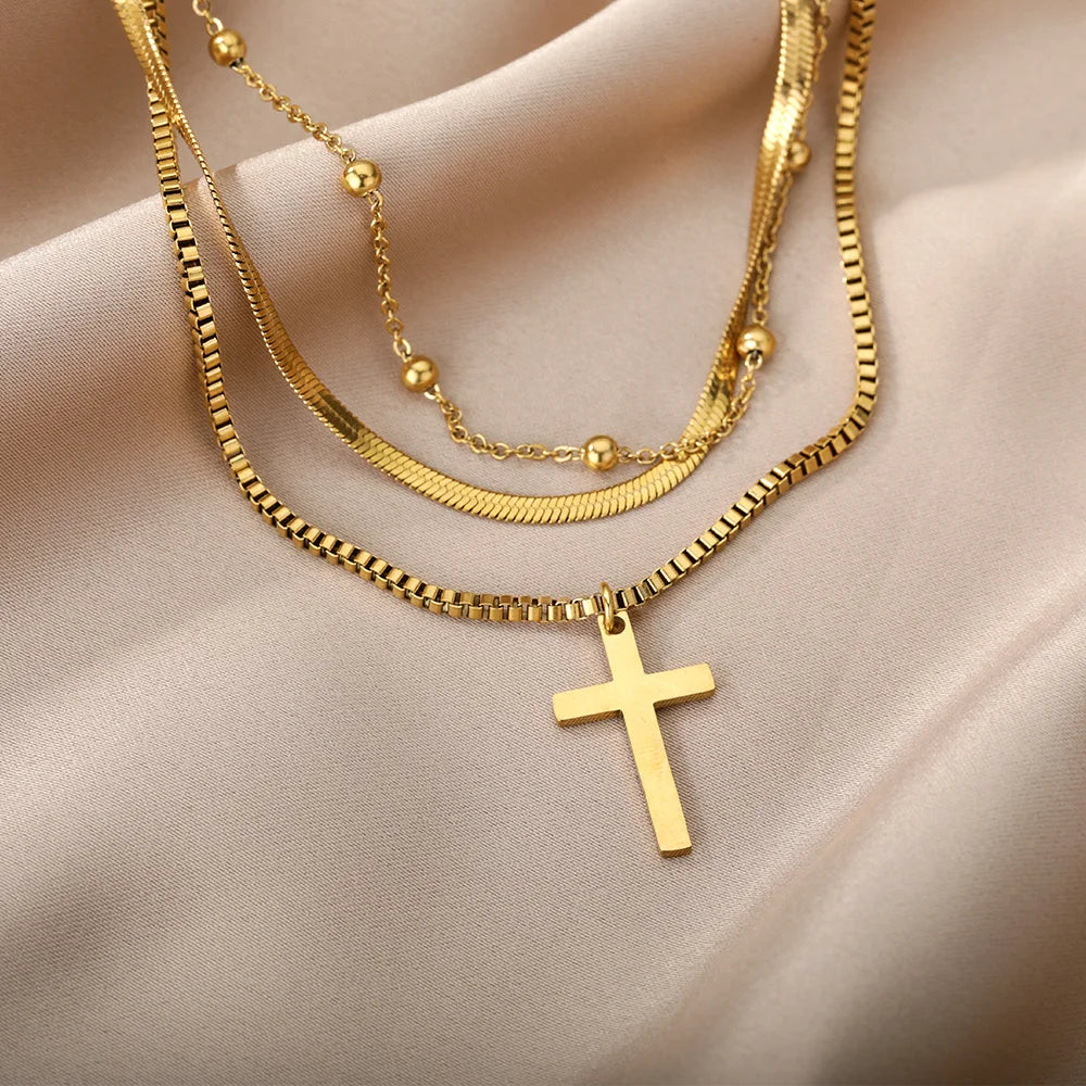 316L Stainless Steel Multilayer Heart Necklace For Women Girls Goth Gold Color Clavicle Chain Charm Choker Jewelry Birthday Gift