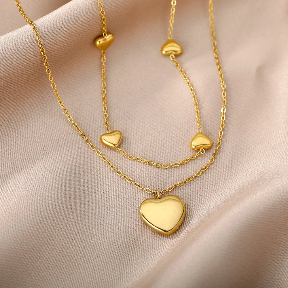 316L Stainless Steel Multilayer Heart Necklace For Women Girls Goth Gold Color Clavicle Chain Charm Choker Jewelry Birthday Gift