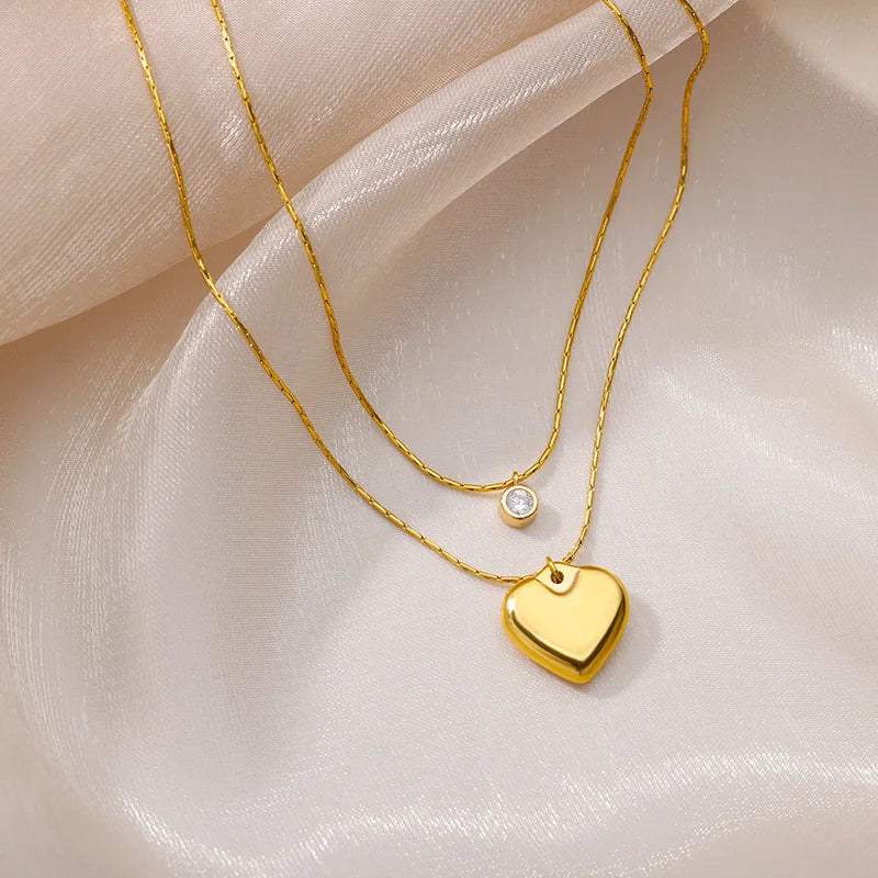 316L Stainless Steel Multilayer Heart Necklace For Women Girls Goth Gold Color Clavicle Chain Charm Choker Jewelry Birthday Gift