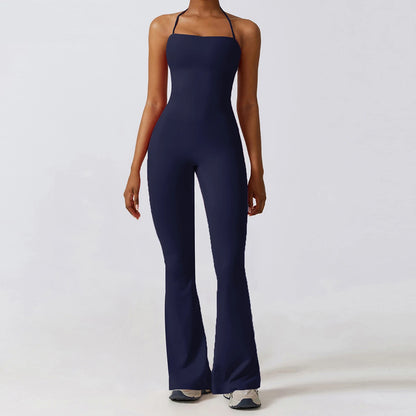 Ctenkevet Women Sleeveless Yoga Jumpsuit Female Gym Flared Overalls Neck-hanging Backless Sportswear Sport Outfit For Woman