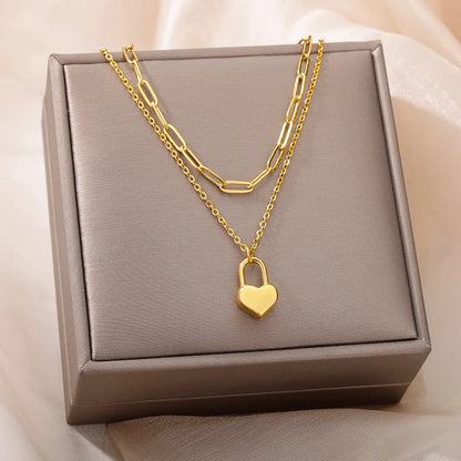 Multilayer Heart Necklaces For Women Stainless Steel Gold Color Evil Eye Pendant Chain Choker Necklace Wedding Jewerly Gift