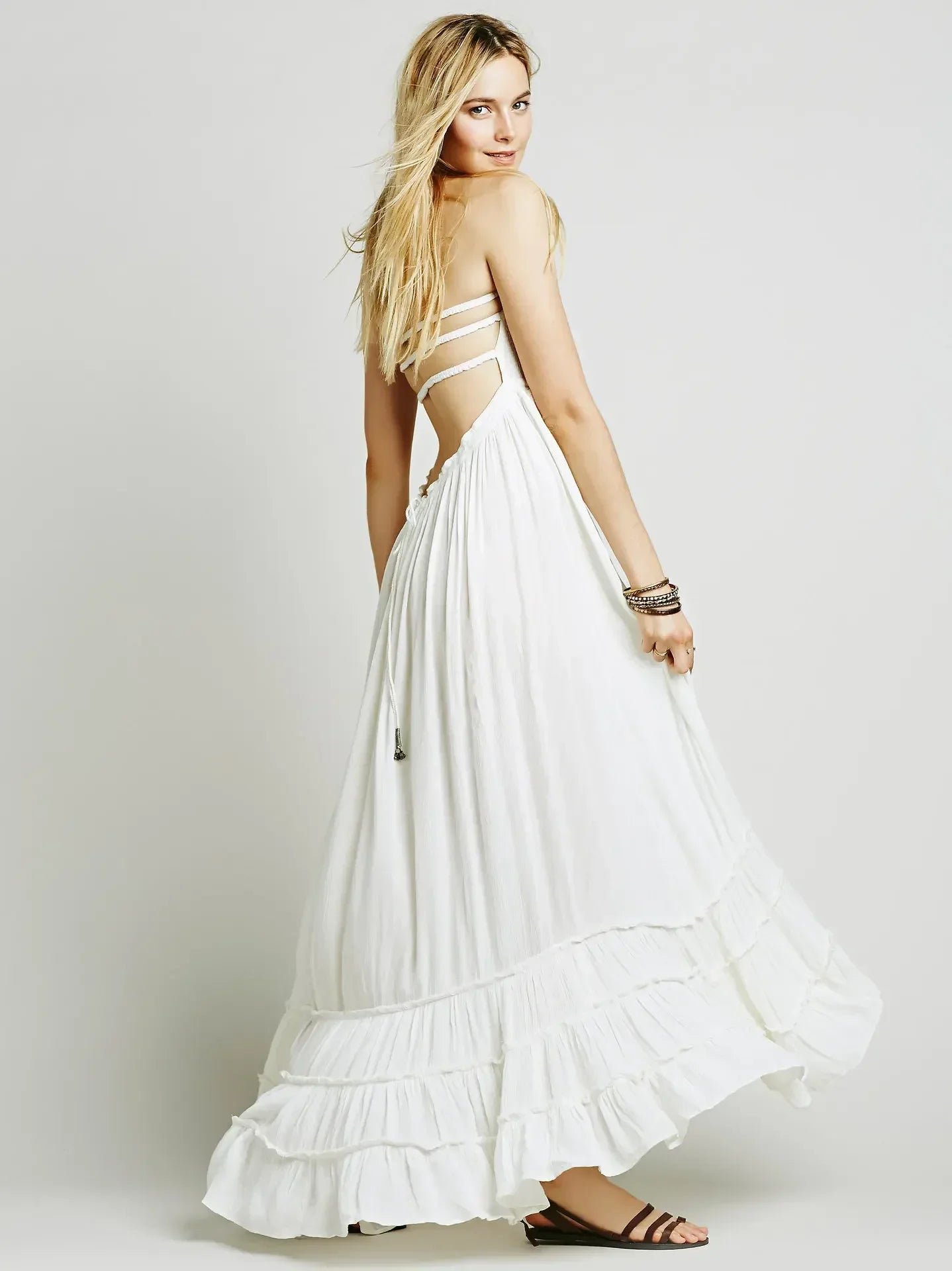 2025 Beach Dress Sexy Dresses Boho Bohemian People Holiday Summer Long Backless Cotton Women Party Hippie Vestidos Mujer Ethnic