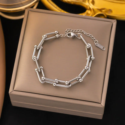 316L Stainless Steel Fashion Stitching U-shape Stitching Thick Chain Necklace Bracelet Earring Set Wedding Jewelry Set