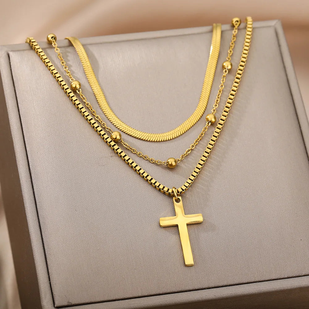 316L Stainless Steel Multilayer Heart Necklace For Women Girls Goth Gold Color Clavicle Chain Charm Choker Jewelry Birthday Gift
