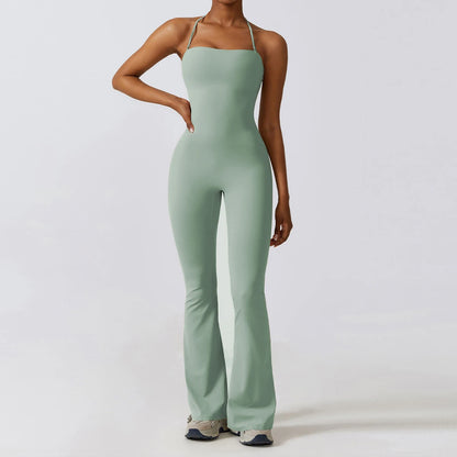 Ctenkevet Women Sleeveless Yoga Jumpsuit Female Gym Flared Overalls Neck-hanging Backless Sportswear Sport Outfit For Woman