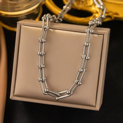 316L Stainless Steel Fashion Stitching U-shape Stitching Thick Chain Necklace Bracelet Earring Set Wedding Jewelry Set