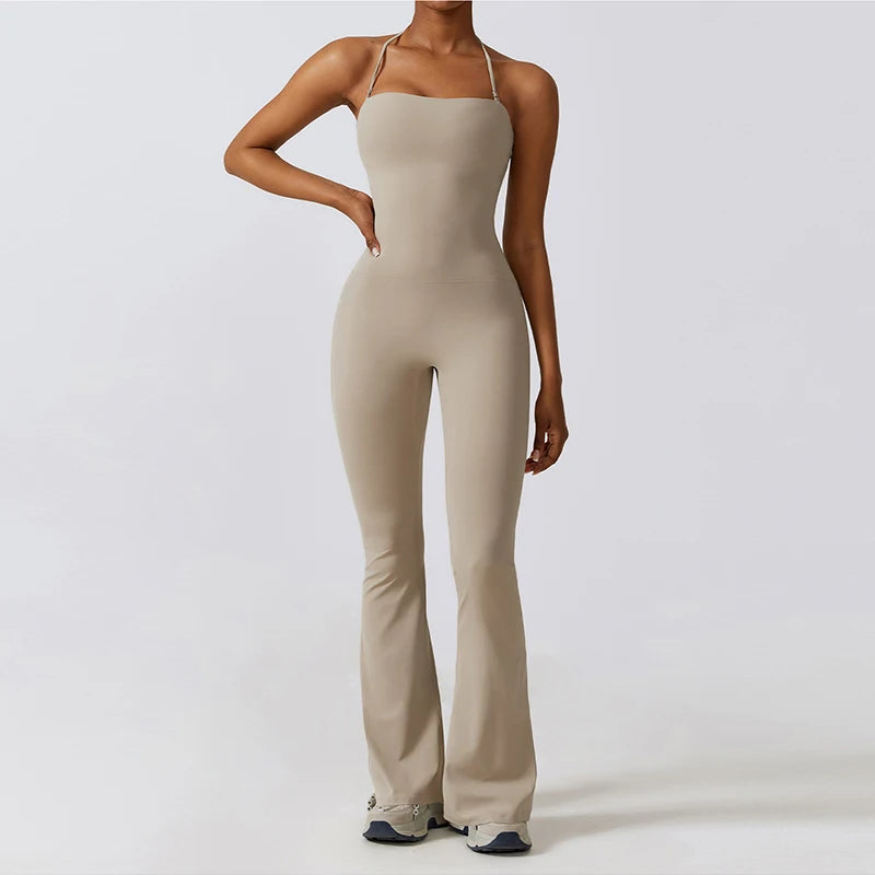 Ctenkevet Women Sleeveless Yoga Jumpsuit Female Gym Flared Overalls Neck-hanging Backless Sportswear Sport Outfit For Woman
