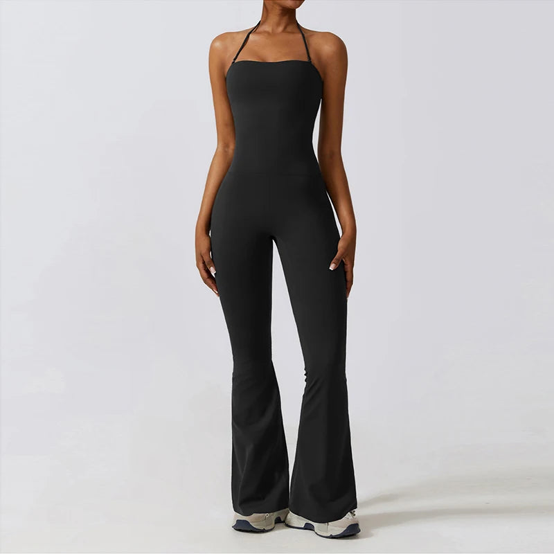 Ctenkevet Women Sleeveless Yoga Jumpsuit Female Gym Flared Overalls Neck-hanging Backless Sportswear Sport Outfit For Woman