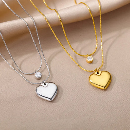 316L Stainless Steel Multilayer Heart Necklace For Women Girls Goth Gold Color Clavicle Chain Charm Choker Jewelry Birthday Gift