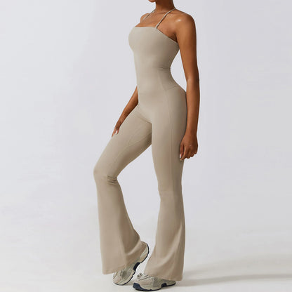 Ctenkevet Women Sleeveless Yoga Jumpsuit Female Gym Flared Overalls Neck-hanging Backless Sportswear Sport Outfit For Woman