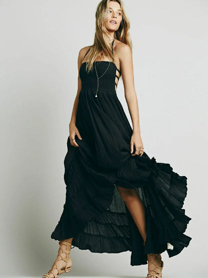 2025 Beach Dress Sexy Dresses Boho Bohemian People Holiday Summer Long Backless Cotton Women Party Hippie Vestidos Mujer Ethnic