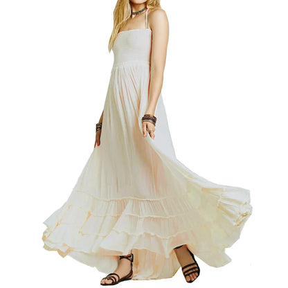 2025 Beach Dress Sexy Dresses Boho Bohemian People Holiday Summer Long Backless Cotton Women Party Hippie Vestidos Mujer Ethnic
