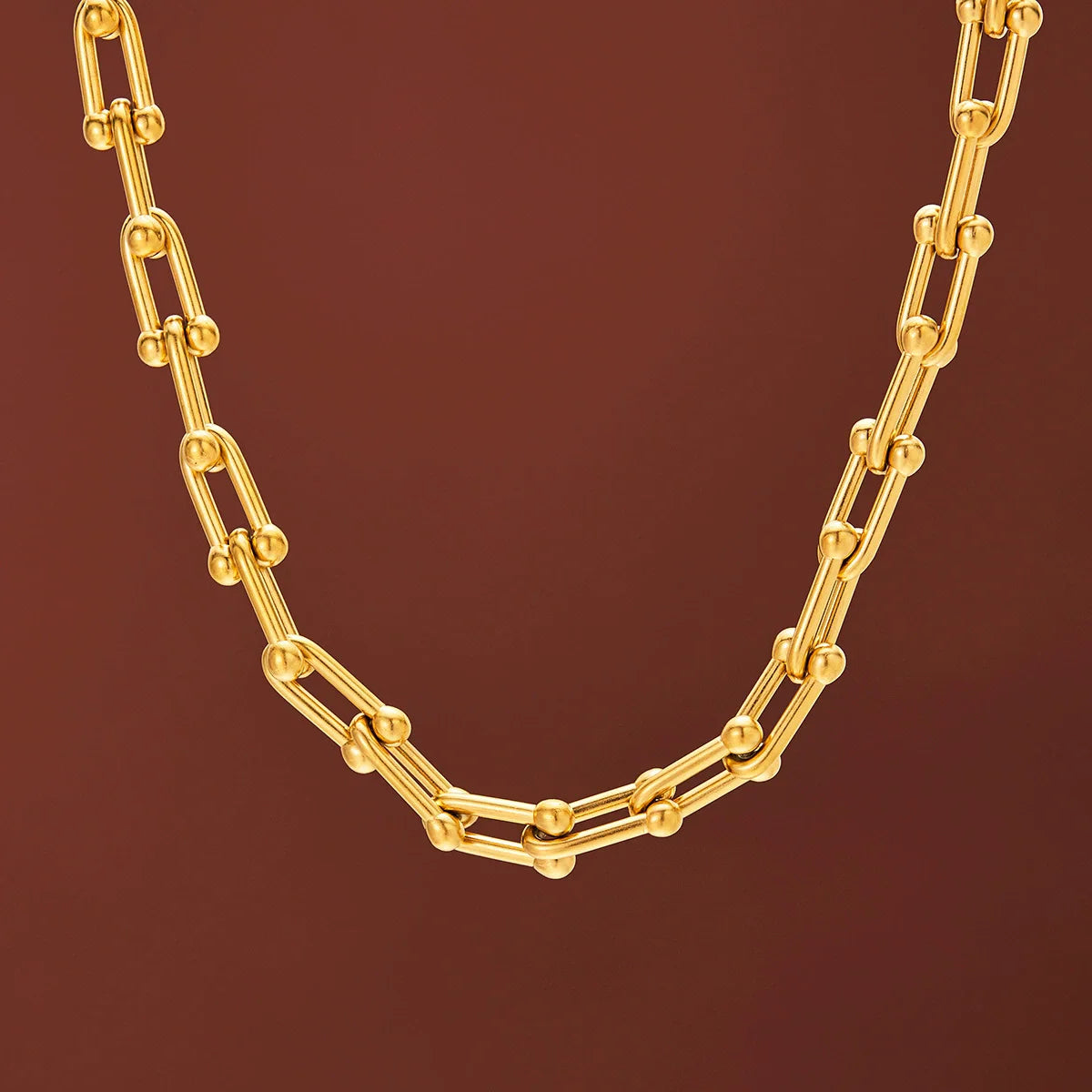 316L Stainless Steel Fashion Stitching U-shape Stitching Thick Chain Necklace Bracelet Earring Set Wedding Jewelry Set