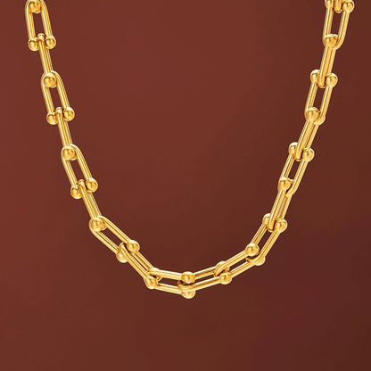 316L Stainless Steel Fashion Stitching U-shape Stitching Thick Chain Necklace Bracelet Earring Set Wedding Jewelry Set