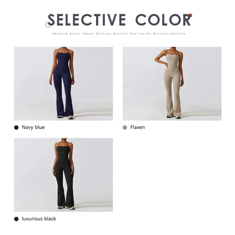 Ctenkevet Women Sleeveless Yoga Jumpsuit Female Gym Flared Overalls Neck-hanging Backless Sportswear Sport Outfit For Woman