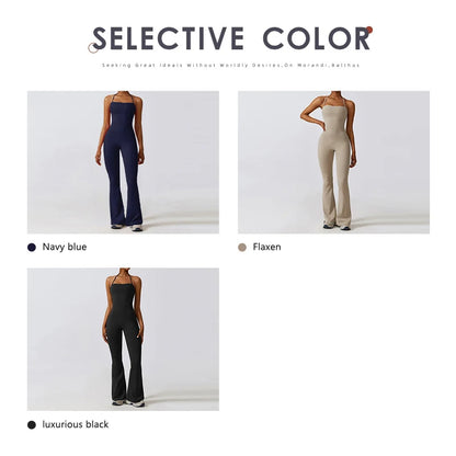 Ctenkevet Women Sleeveless Yoga Jumpsuit Female Gym Flared Overalls Neck-hanging Backless Sportswear Sport Outfit For Woman